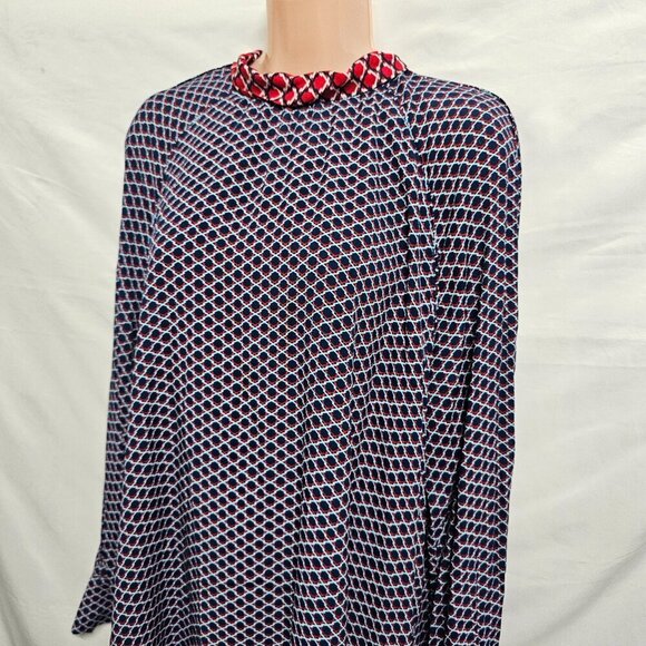 Kenzo Paris Designer Dress Women Size 44 XL 12/14 Blue/Red Neck Long Sleeve - Picture 2 of 12
